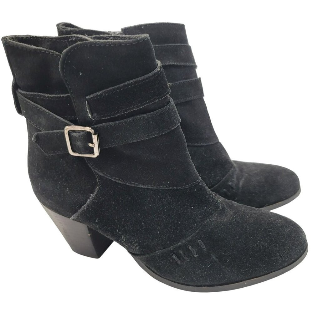 Skechers Women's Zip Up Heel Boots Black Booties 8.5 Leather Suede Comfort
